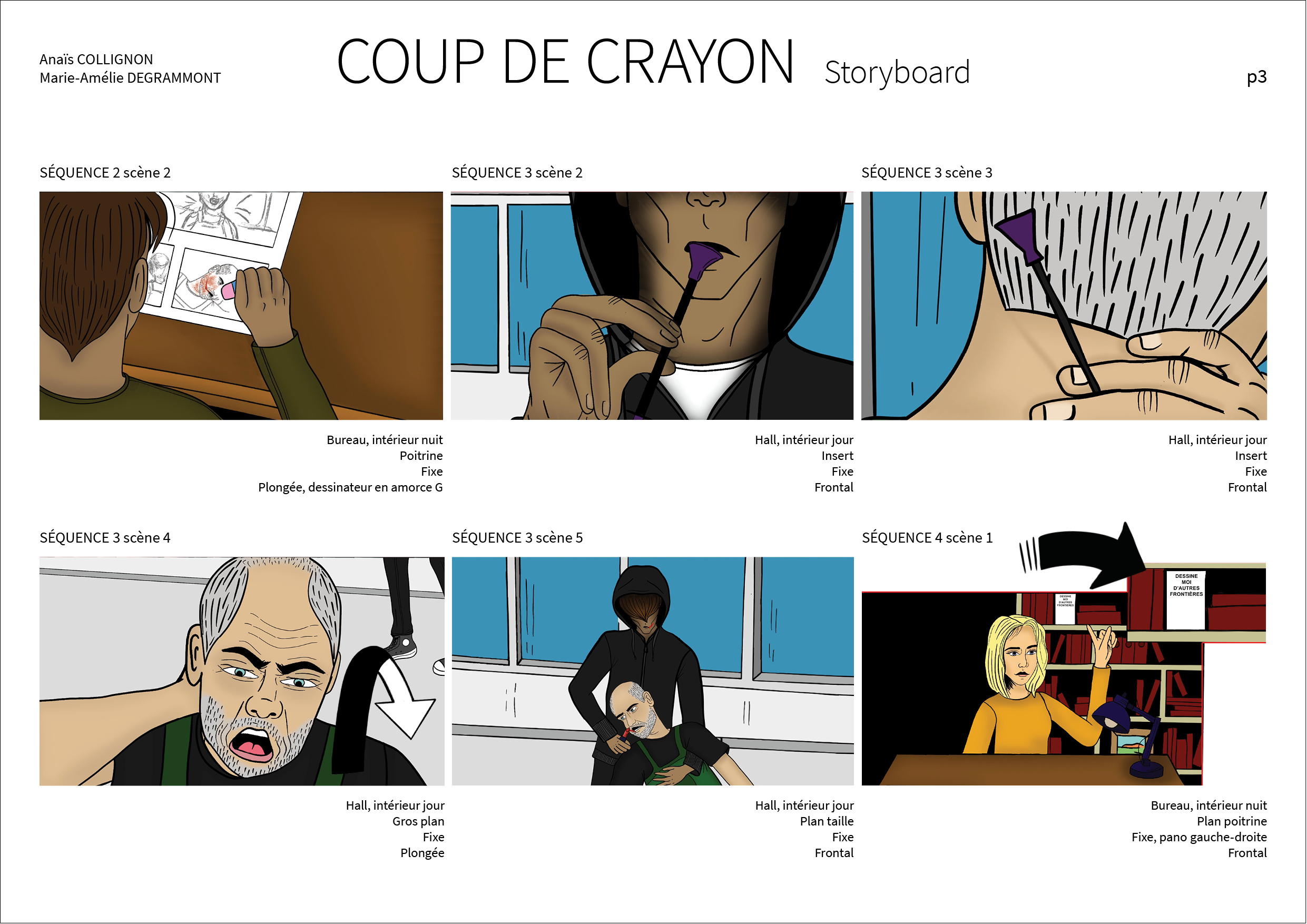 storyboard court-métrage mini projet dnmade bts audio-visuel illustration graphisme design graphique étudiante en graphisme anaïs collignon lycom 2020 coup de crayon illustrator photoshop indesign