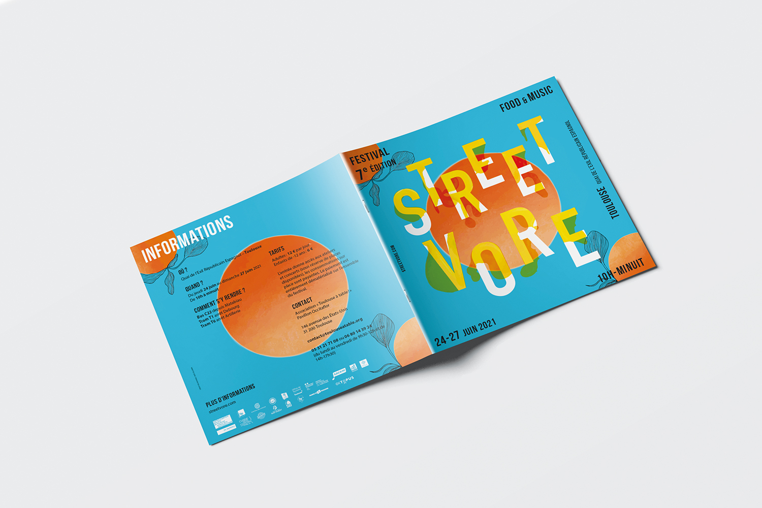 affiche communication streetvore festival de streetfood nourriture de rue gastronomie festif été toulouse manger chefs étoilés foodtrucks illutsrations photoshop illustrator indesign projet 2021 anaïs collignon dnmade graphisme design graphique